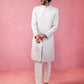 Grey Silk Blend Wedding Men's Sherwani Set