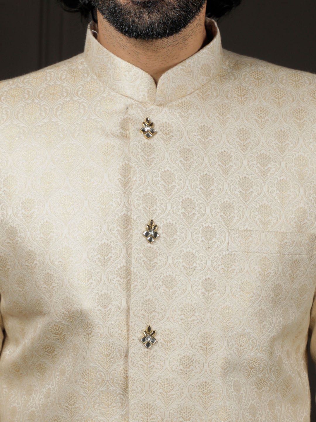 Gold Silk Blend Wedding Men's Sherwani Set