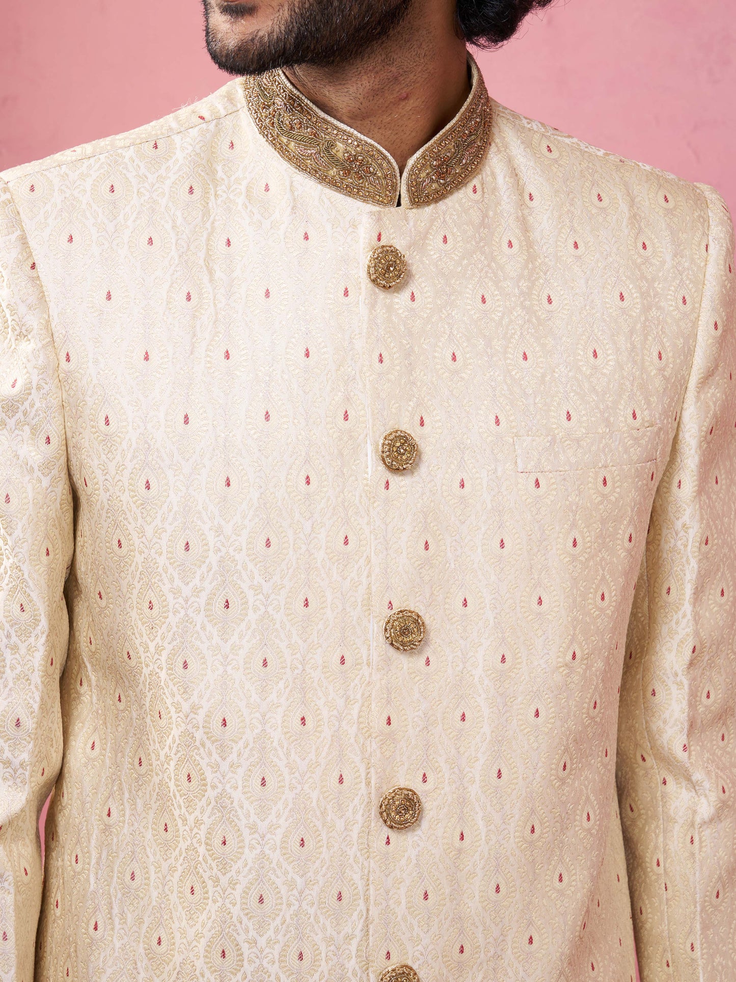 Maroon Silk Blend Wedding Men's Sherwani Set