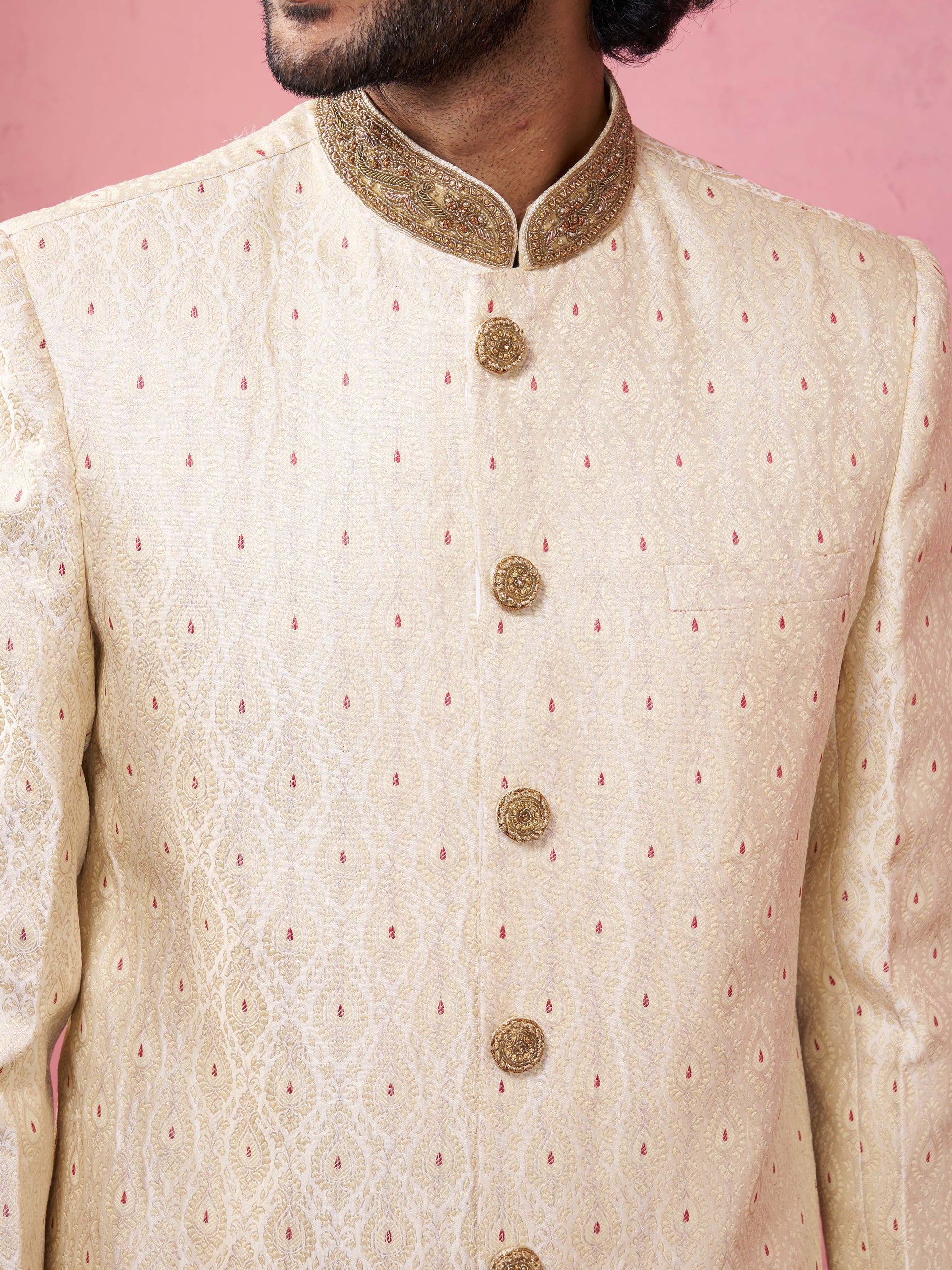 Maroon Silk Blend Wedding Men's Sherwani Set