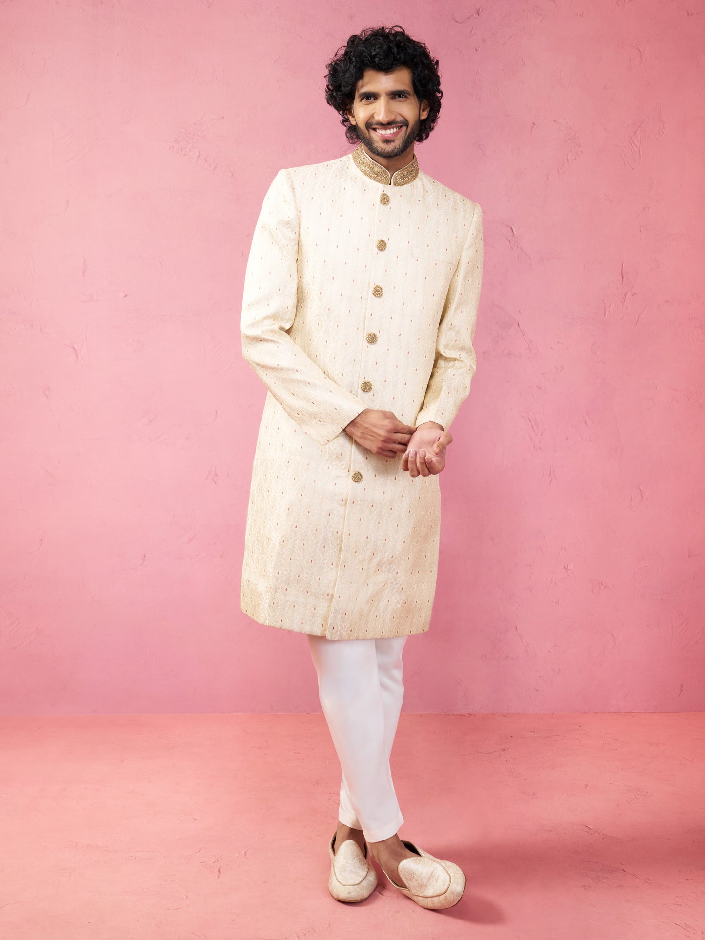 Maroon Silk Blend Wedding Men's Sherwani Set