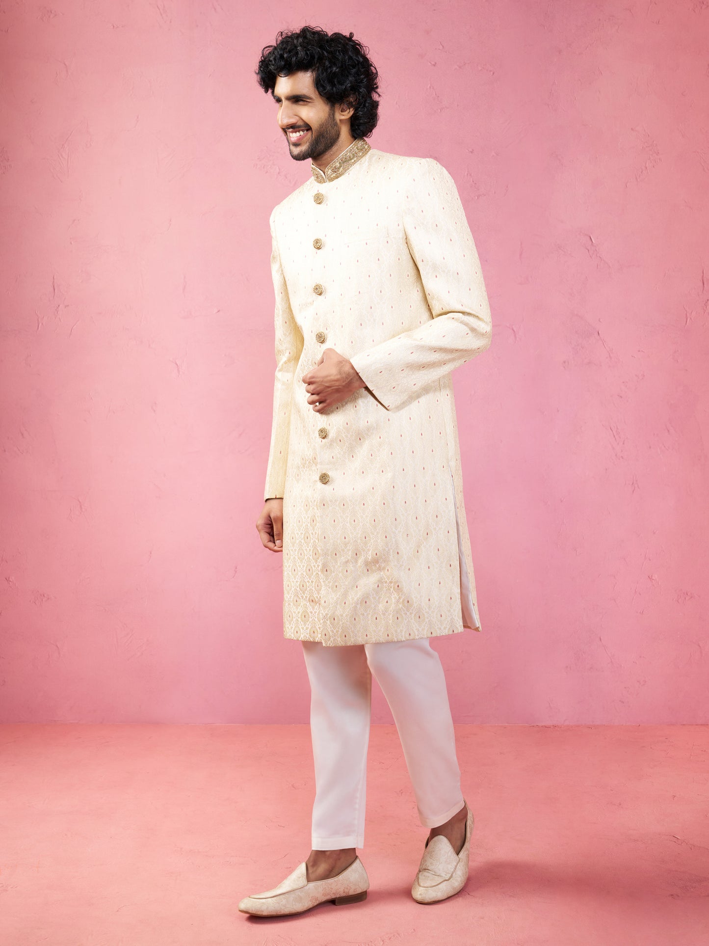 Maroon Silk Blend Wedding Men's Sherwani Set
