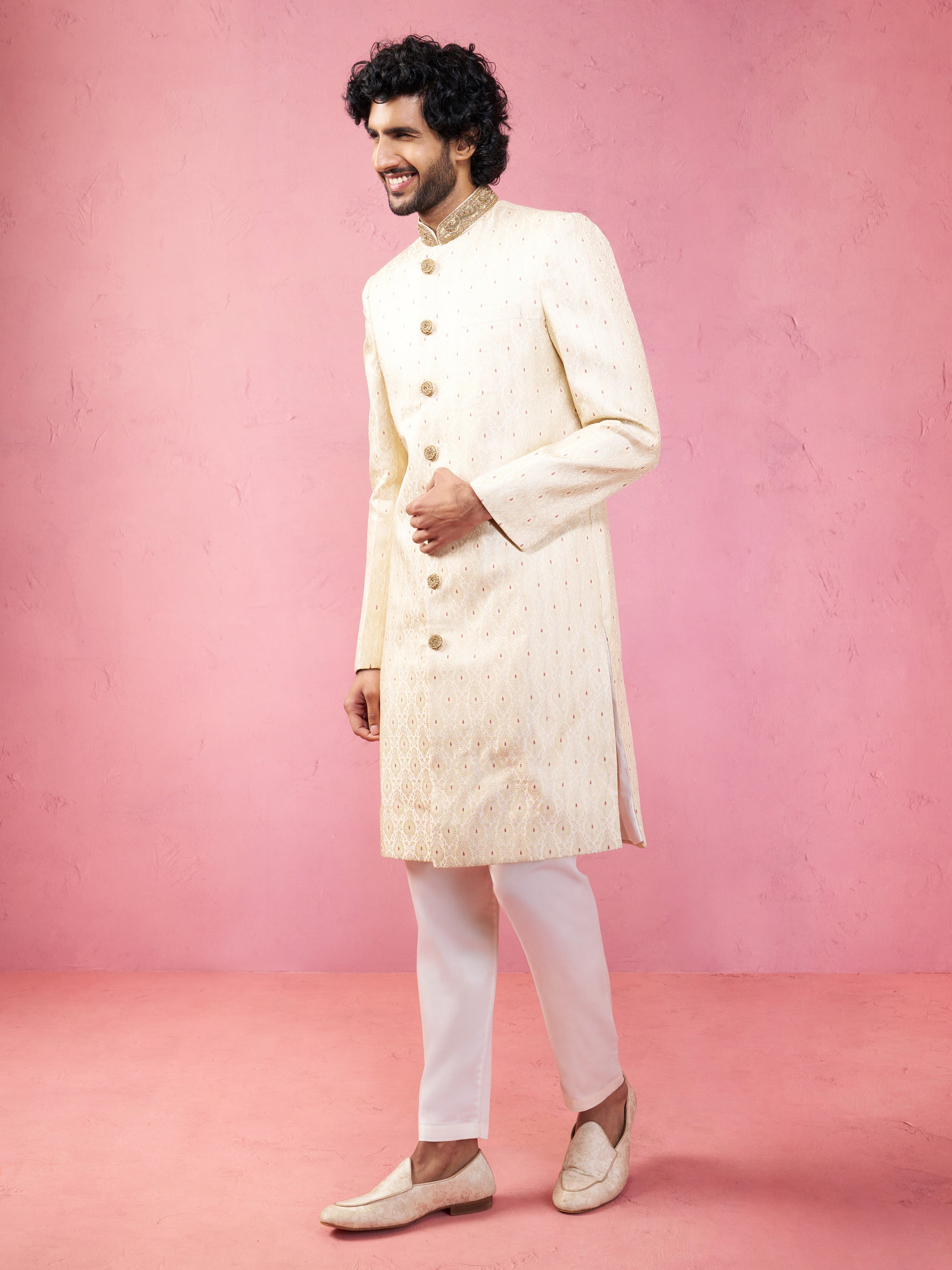 Maroon Silk Blend Wedding Men's Sherwani Set
