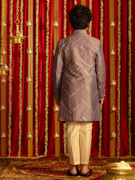 Boys' Purple And Cream Ethnic Mirror Combo Set