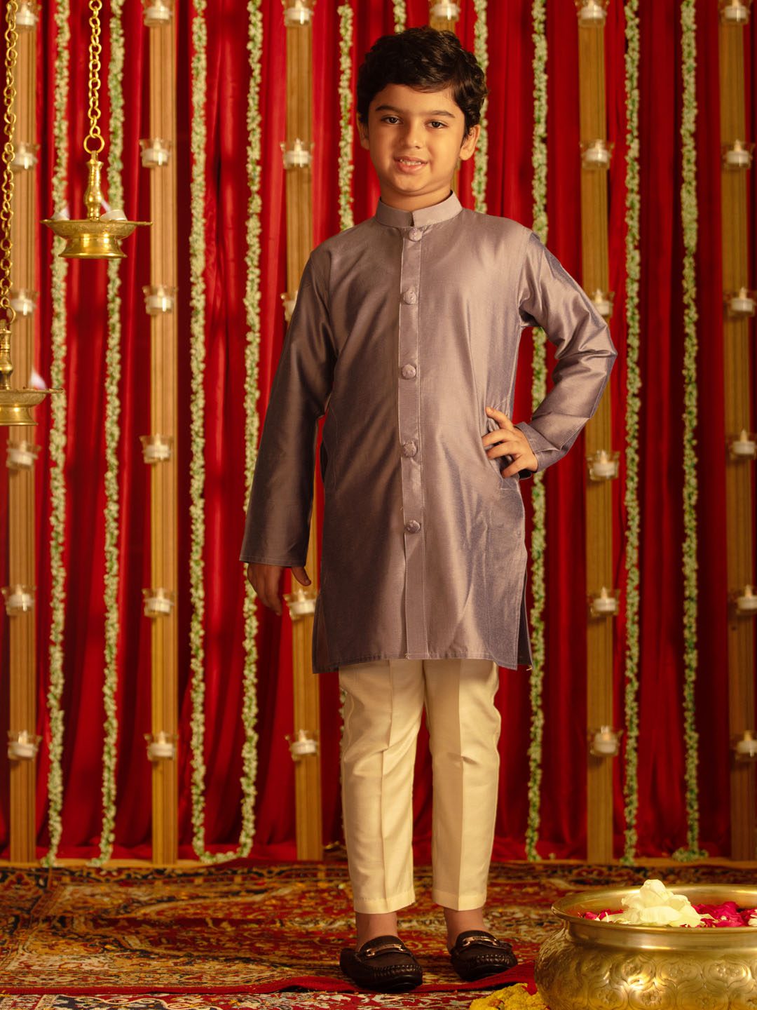 Boys' Purple And Cream Ethnic Mirror Combo Set