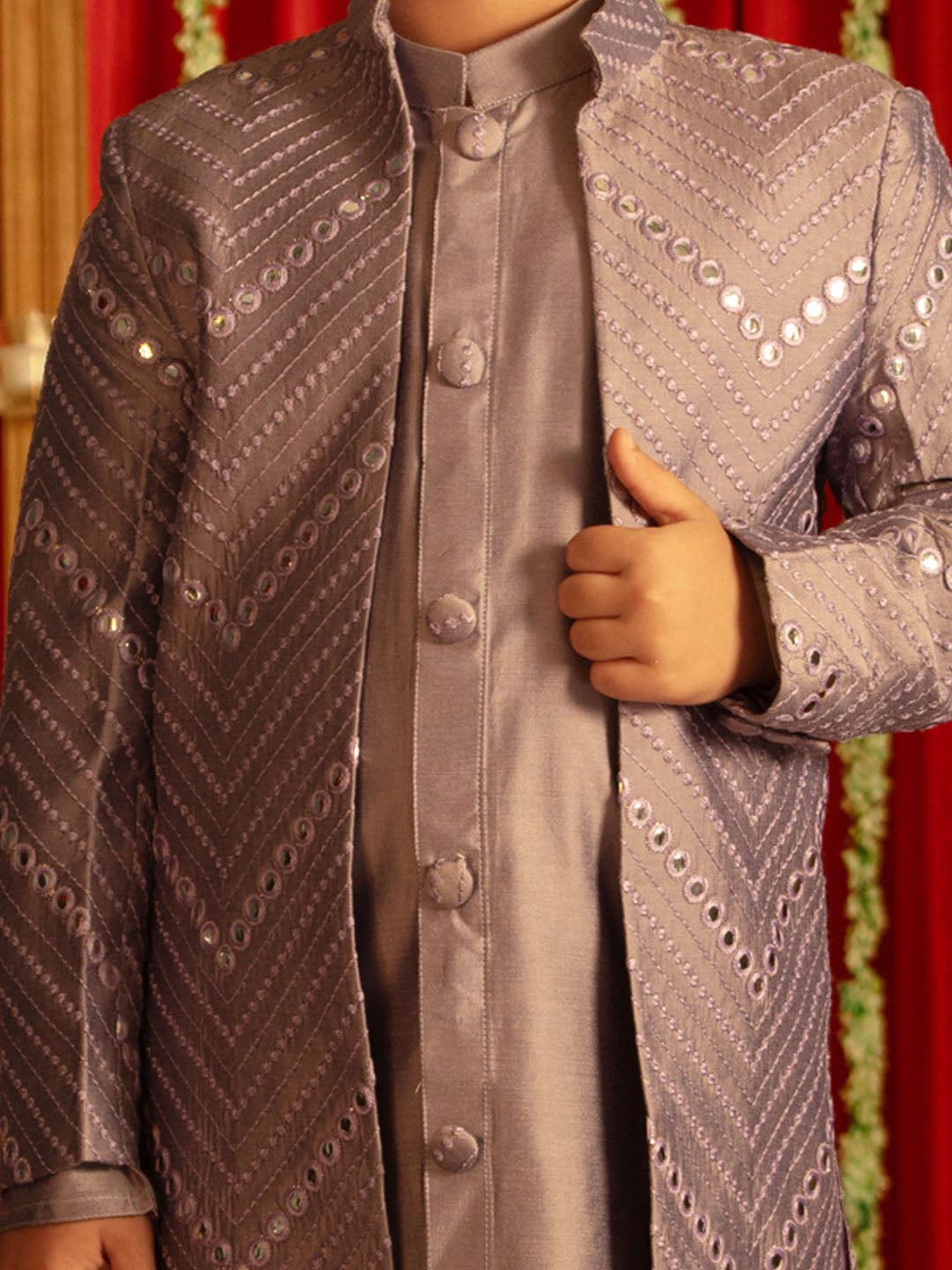 Boys' Purple And Cream Ethnic Mirror Combo Set