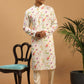 Men's Cream Printed Cotton Blend Kurta and Cream Viscose Pant Set