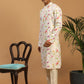 Men's Cream Printed Cotton Blend Kurta and Cream Viscose Pant Set