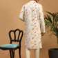 Men's Cream Printed Cotton Blend Kurta and Cream Viscose Pant Set
