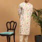 Men's Cream Printed Cotton Blend Kurta and Cream Viscose Pant Set