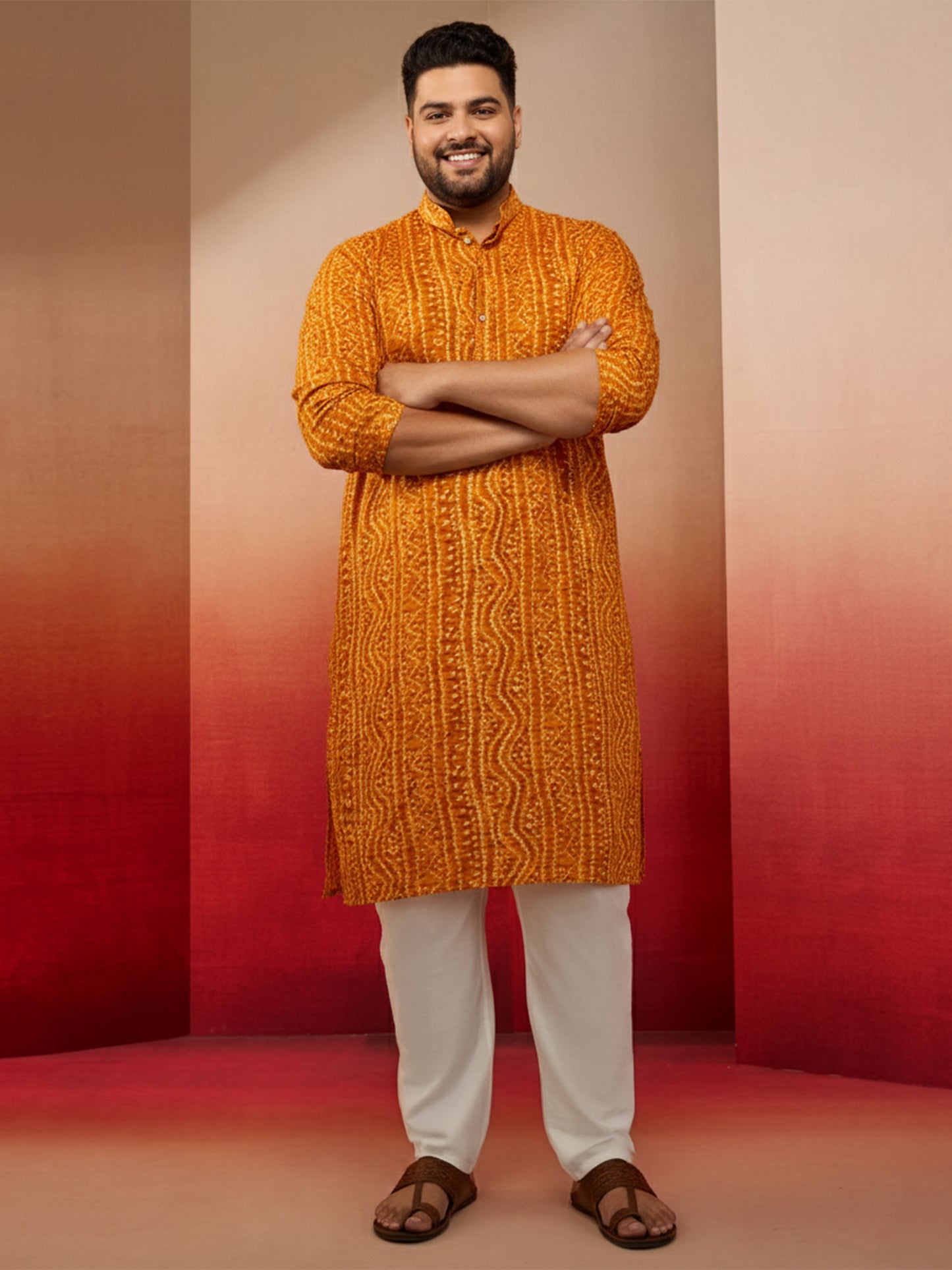 Mustard Silk Blend Party Wear Men's Kurta Set