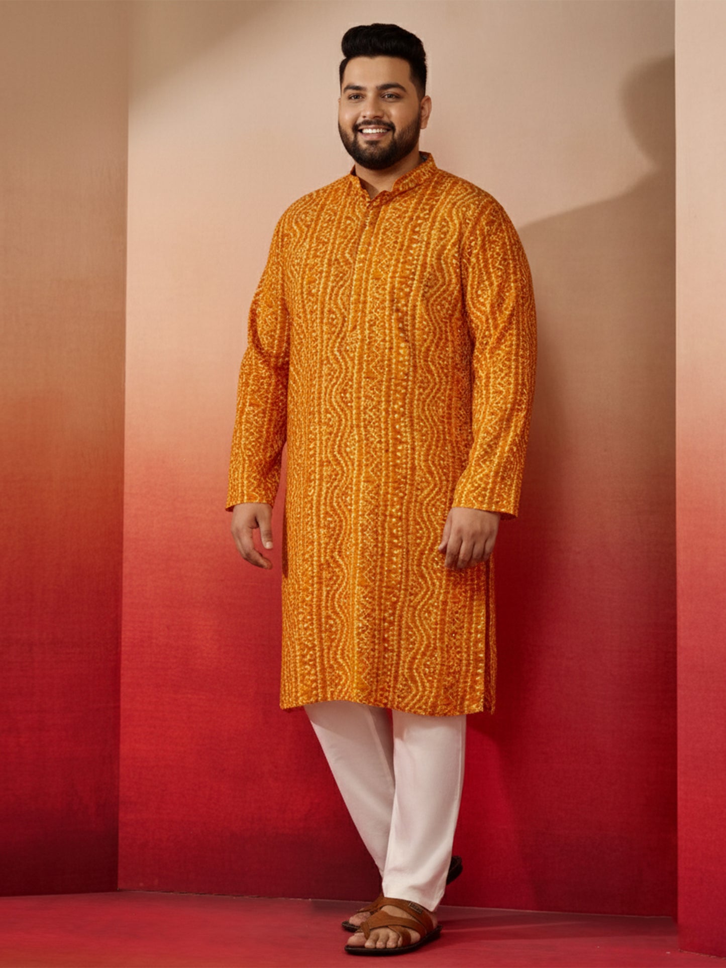 Mustard Silk Blend Party Wear Men's Kurta Set