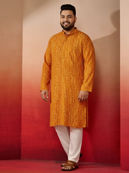 Mustard Silk Blend Party Wear Men's Kurta Set