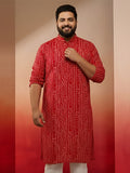 Red Silk Blend Party Wear Men's Kurta Set