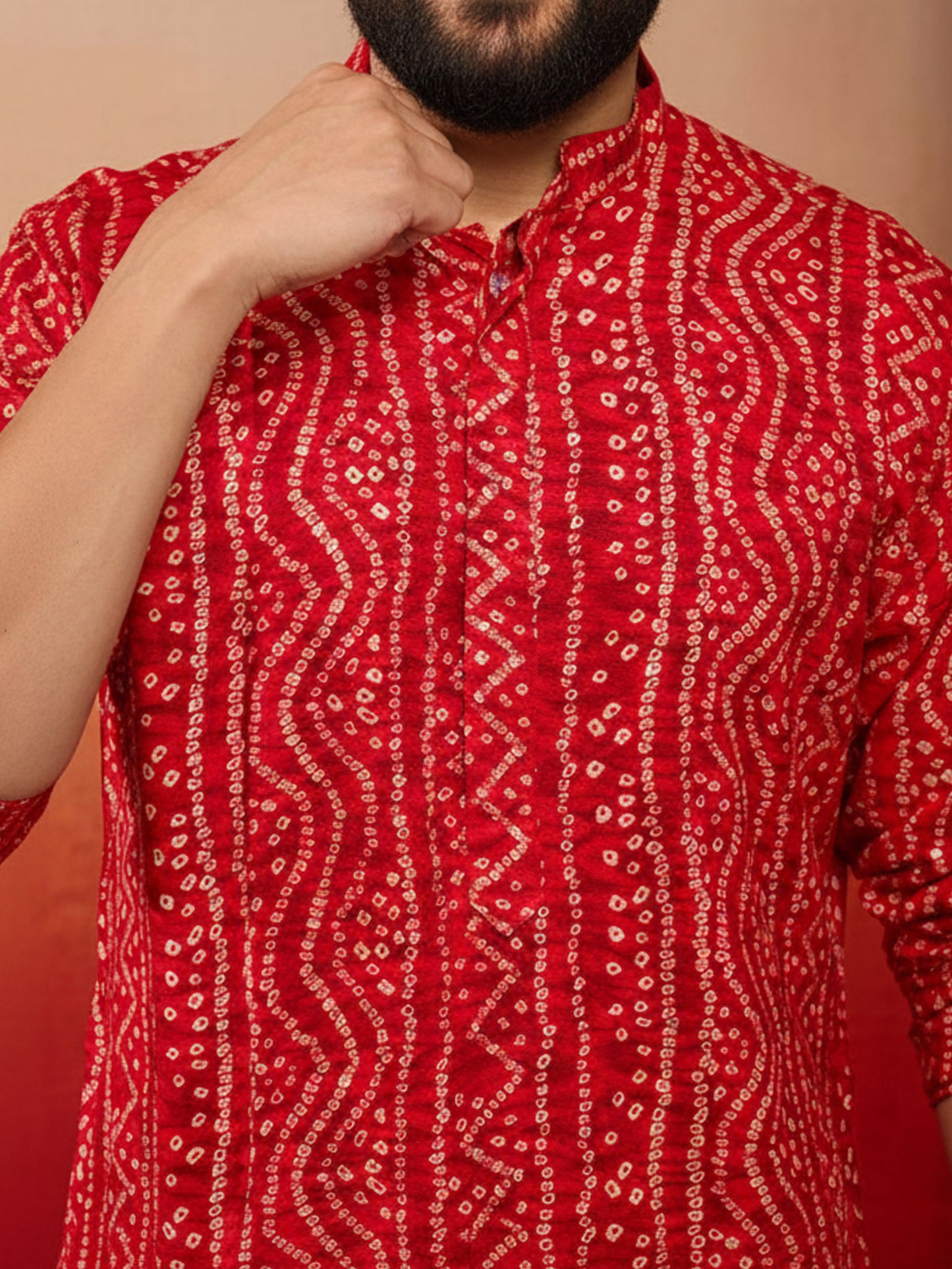 Red Silk Blend Party Wear Men's Kurta Set