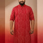 Red Silk Blend Party Wear Men's Kurta Set