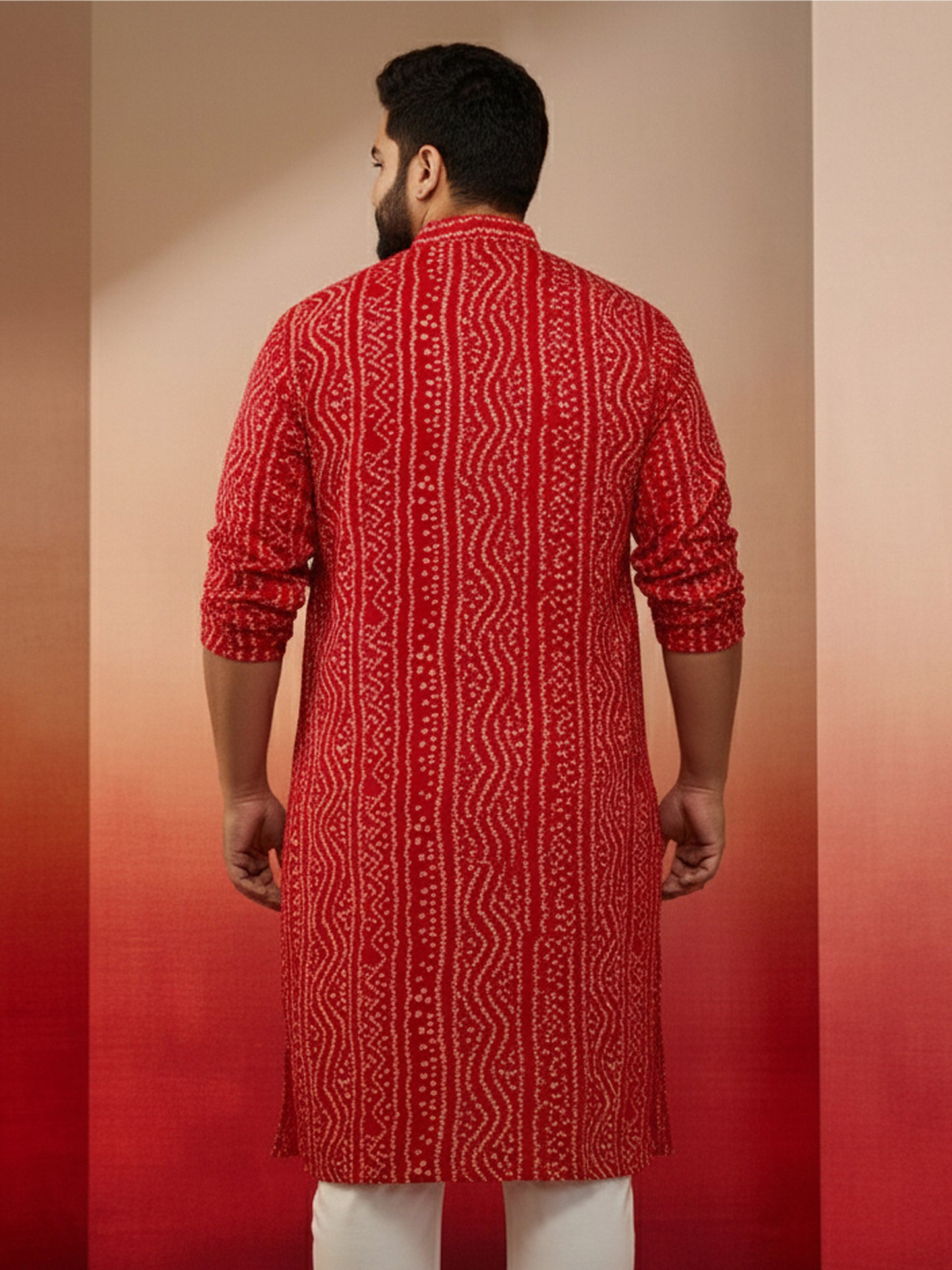 Red Silk Blend Party Wear Men's Kurta Set