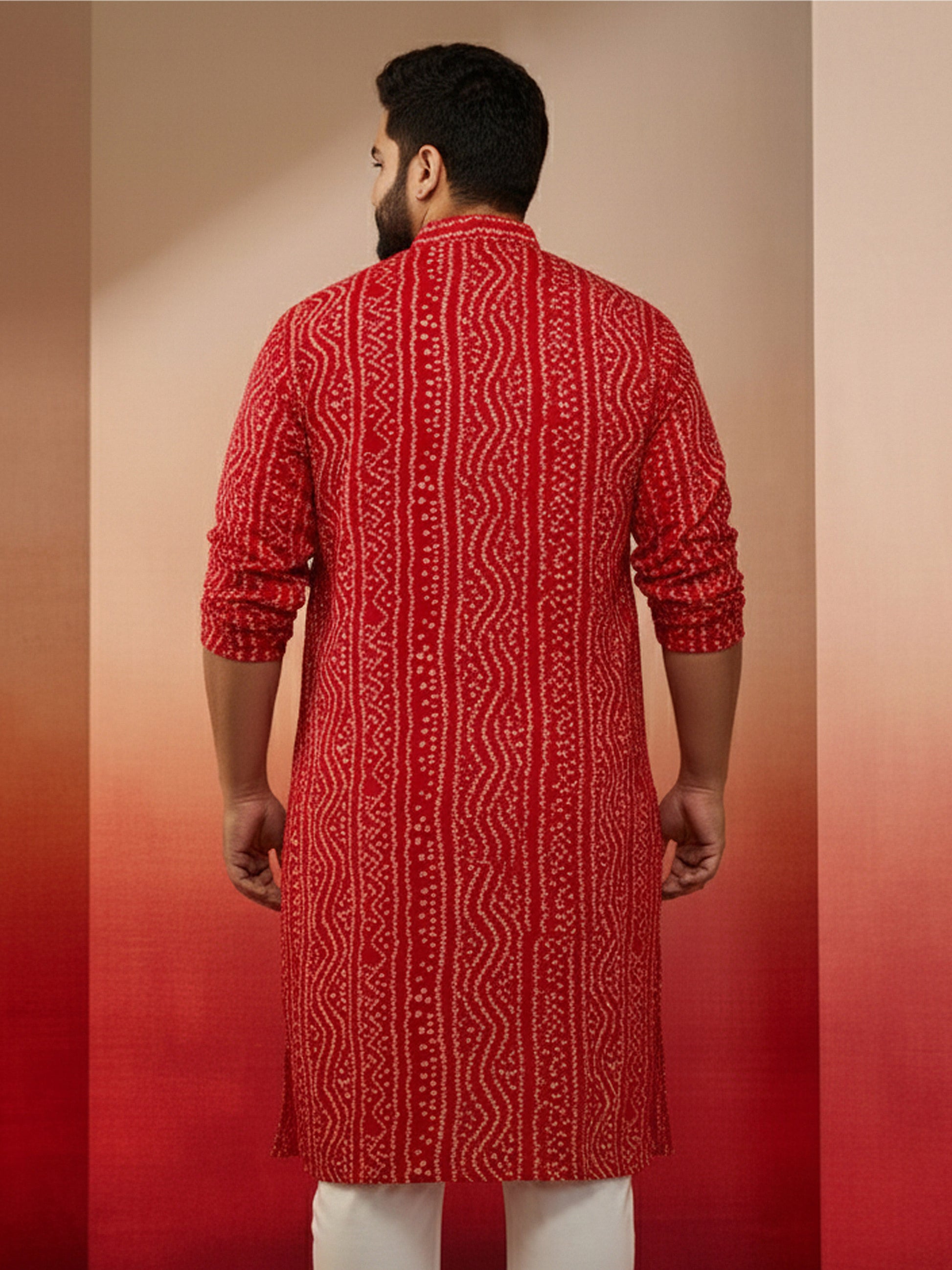Red Silk Blend Party Wear Men's Kurta Set