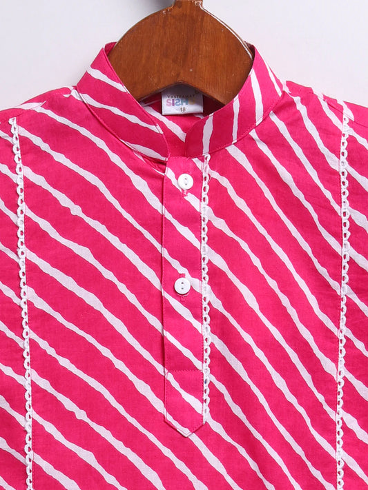 Pink Cotton Casual Boys Kurta Set