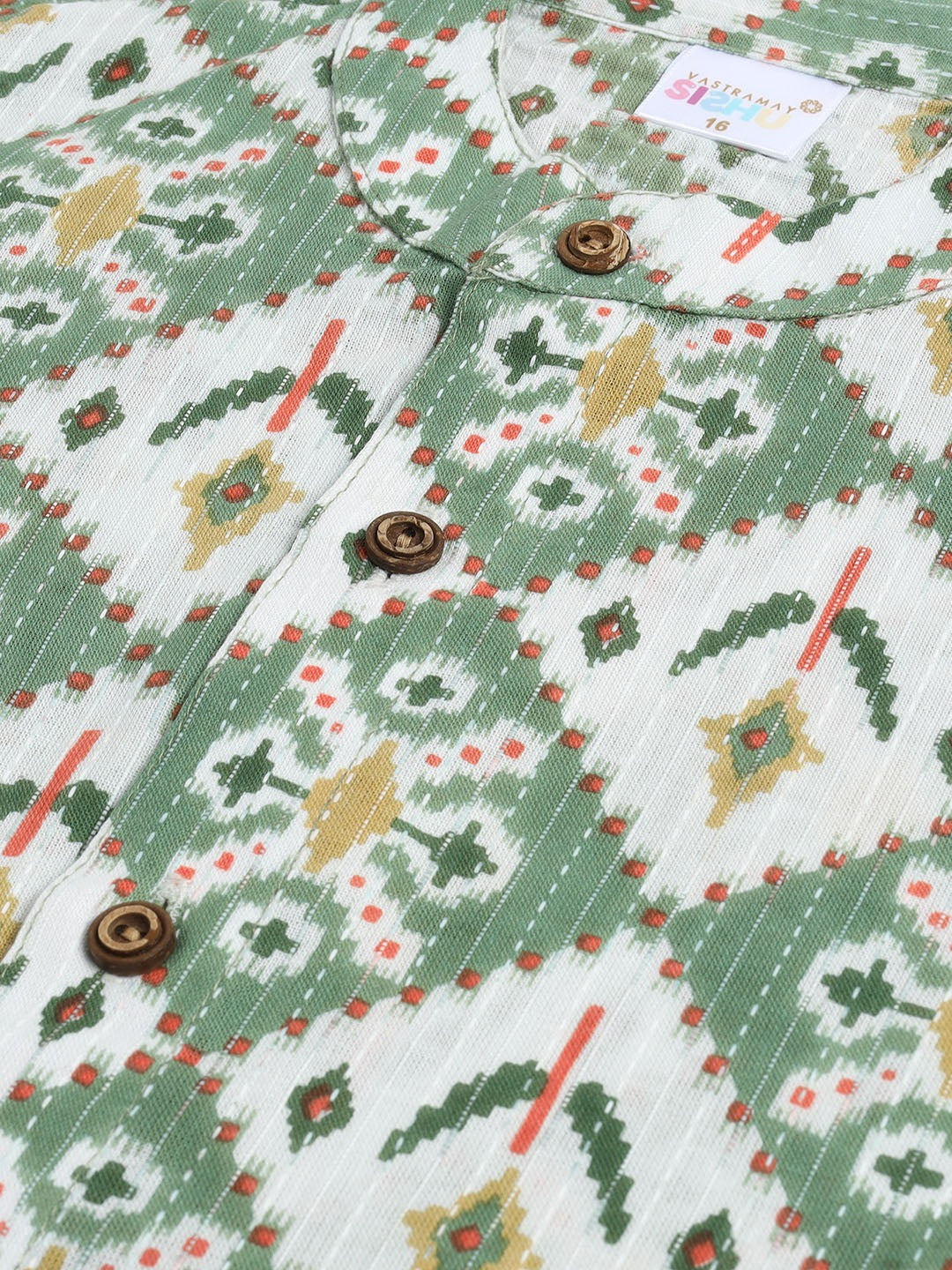 Green Cotton East Boys Kurta Set