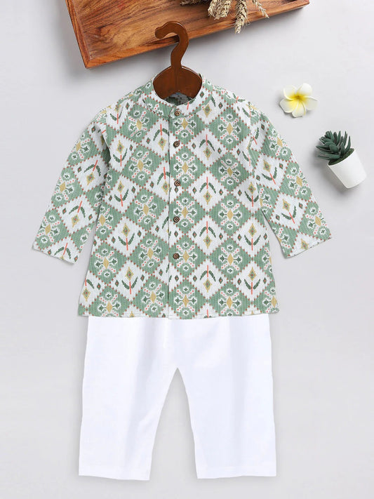 Green Cotton East Boys Kurta Set