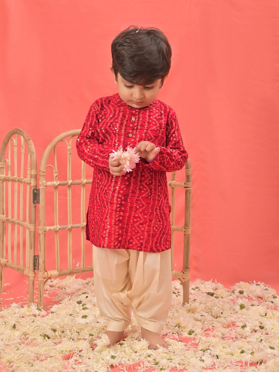 Red Rayon East Boys Kurta Set