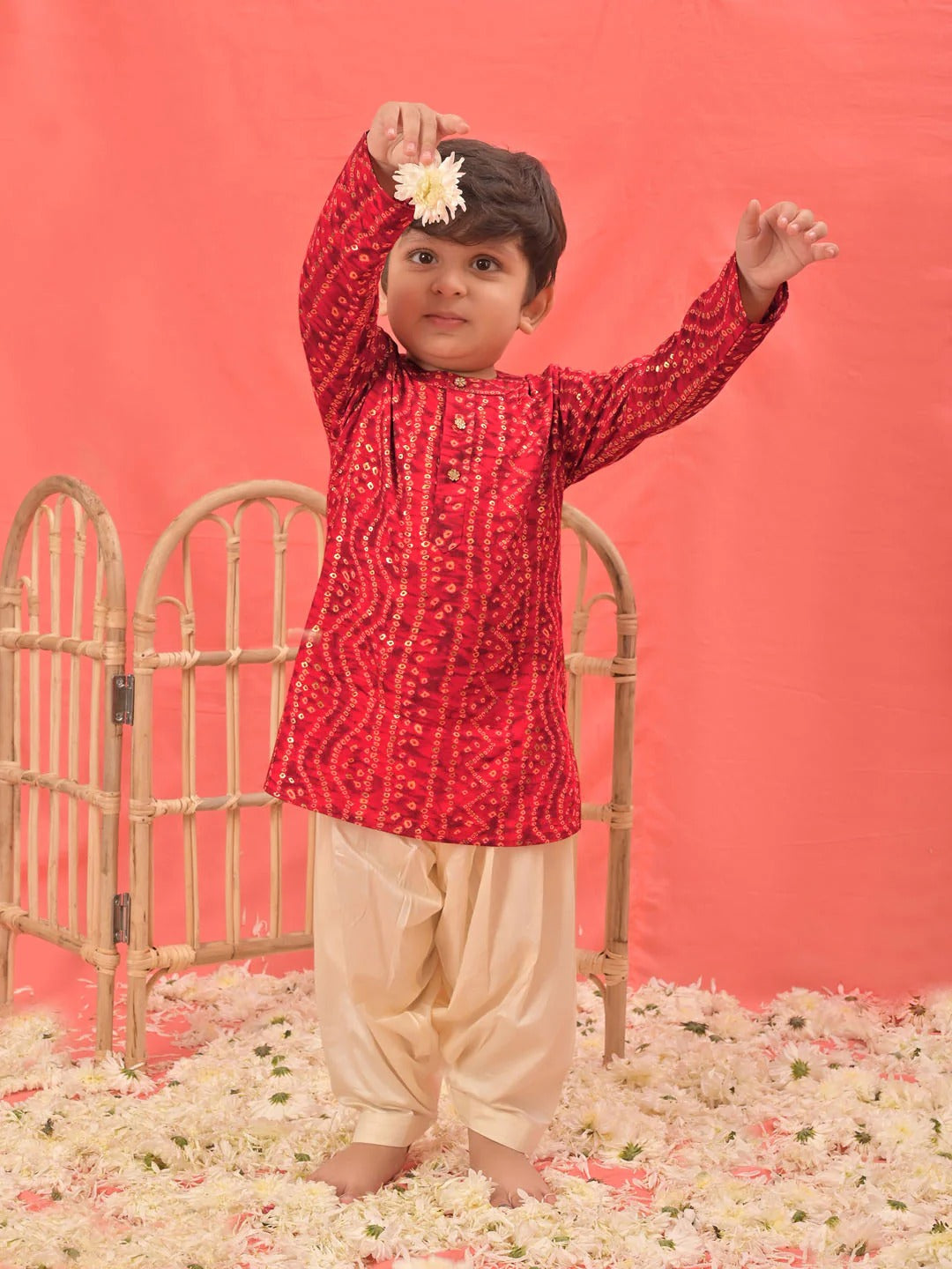 Red Rayon East Boys Kurta Set