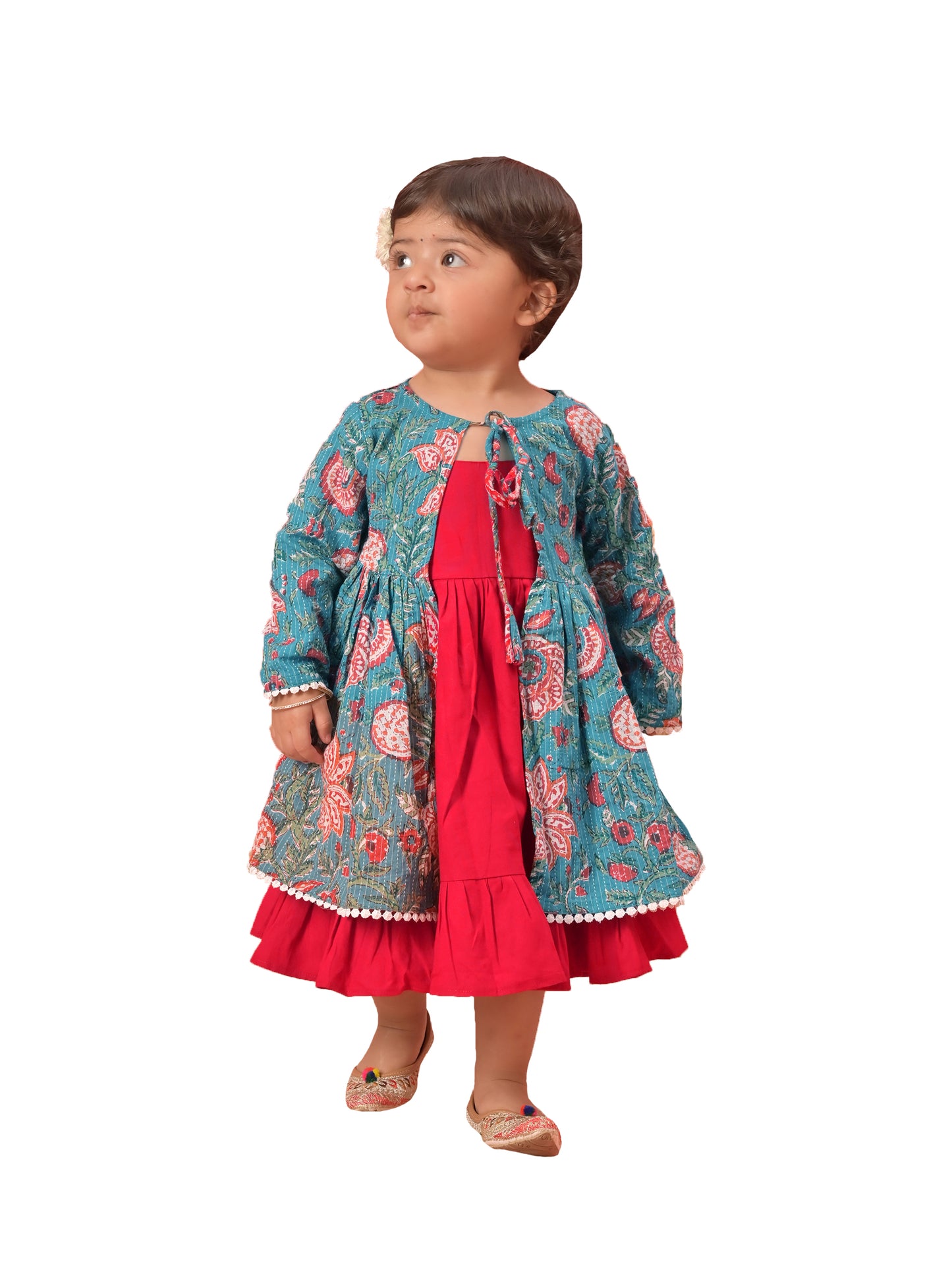 Blue Cotton Raksha Bandhan Wear Girls Anarkali Set