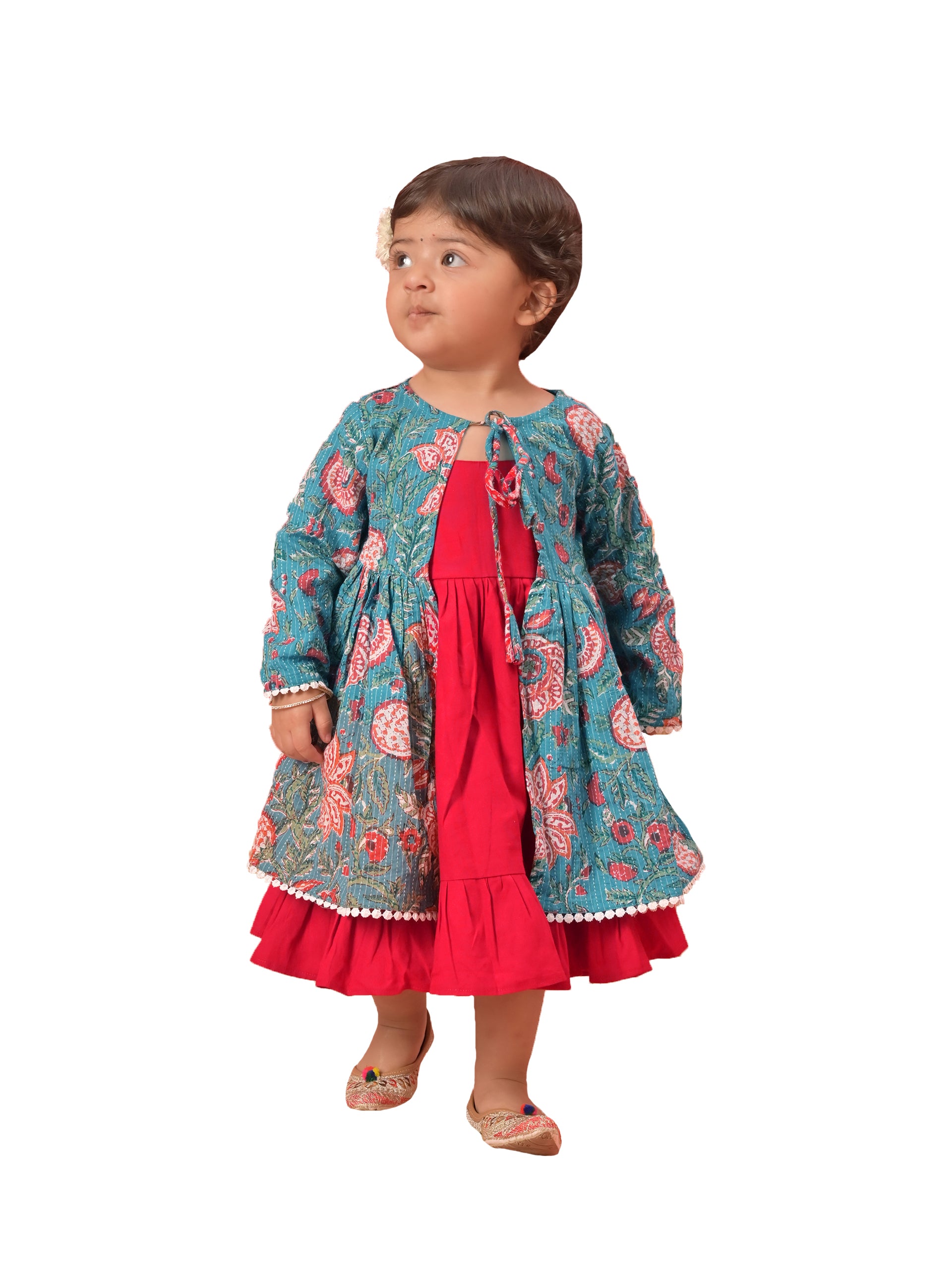 Blue Cotton Raksha Bandhan Wear Girls Anarkali Set