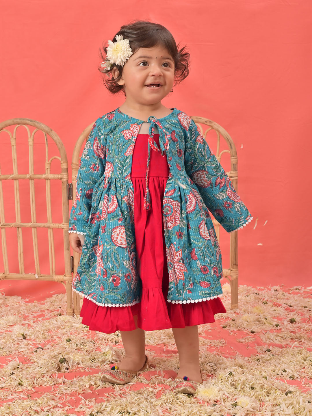 Blue Cotton Raksha Bandhan Wear Girls Anarkali Set