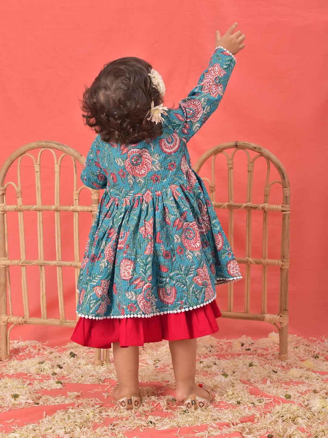 Blue Cotton Raksha Bandhan Wear Girls Anarkali Set