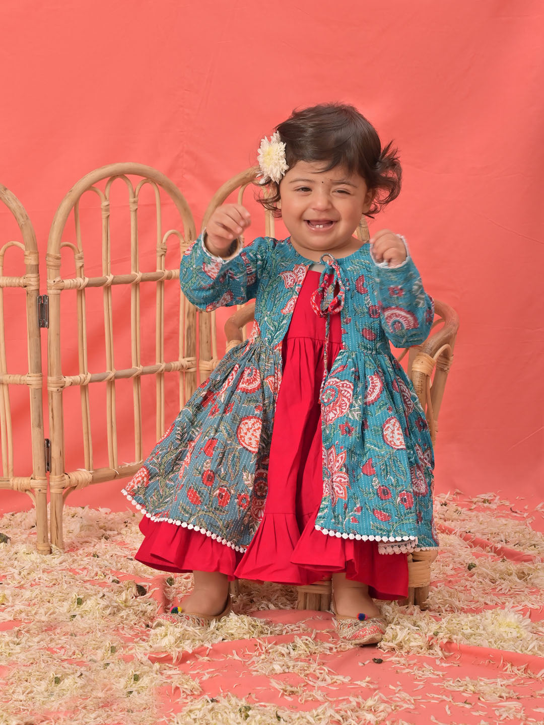 Blue Cotton Raksha Bandhan Wear Girls Anarkali Set