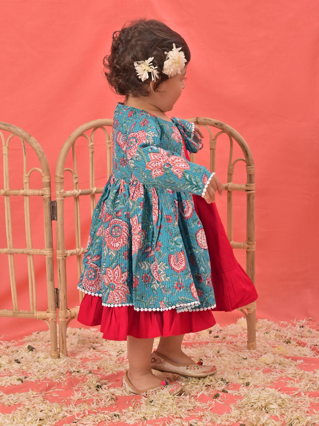 Blue Cotton Raksha Bandhan Wear Girls Anarkali Set