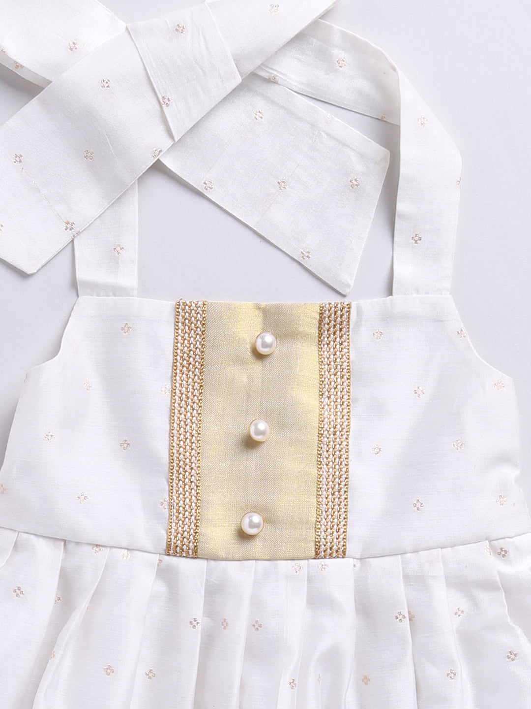 White Chanderi Onam Wear Girls Co-Ord Set