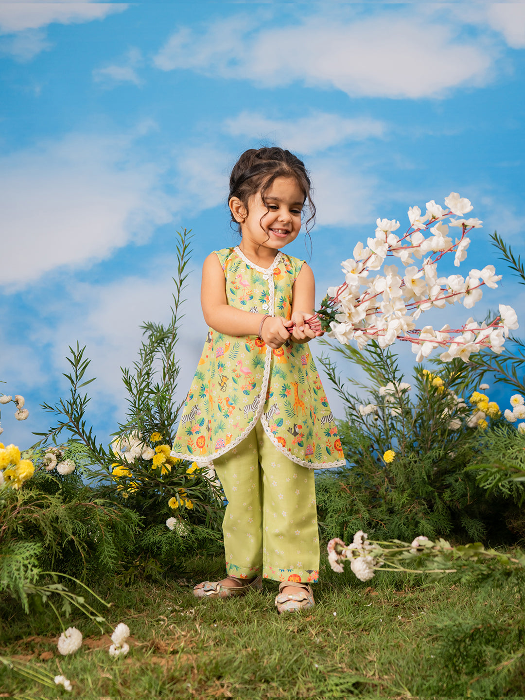 Multicolor Cotton Blend Raksha Bandhan Wear Girls Co-Ord Set