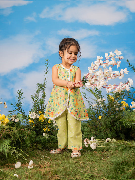 Multicolor Cotton Blend Raksha Bandhan Wear Girls Co-Ord Set