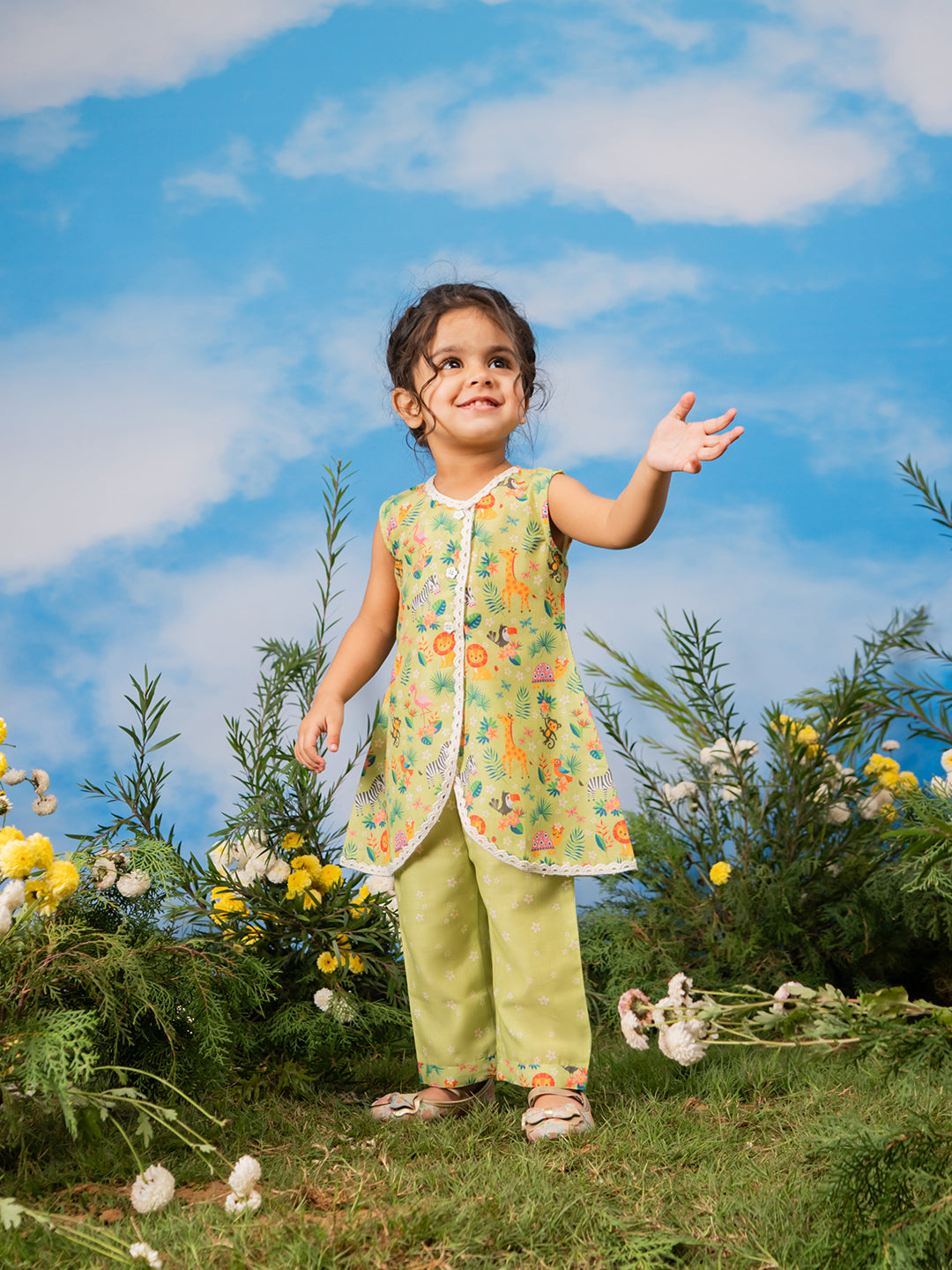 Multicolor Cotton Blend Raksha Bandhan Wear Girls Co-Ord Set