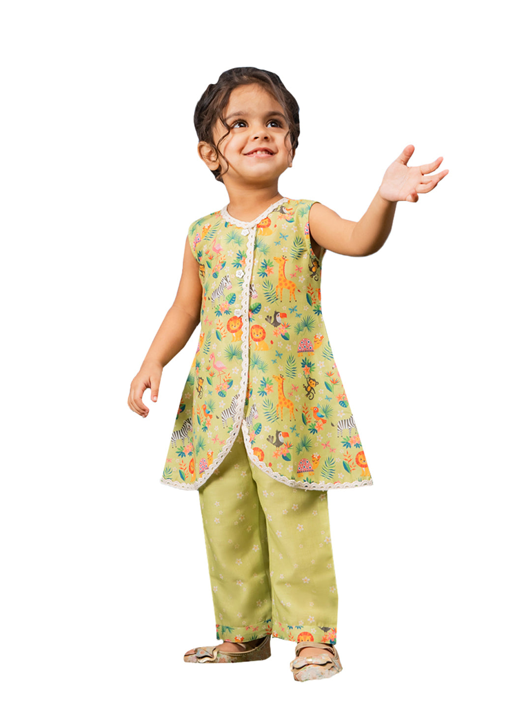 Multicolor Cotton Blend Raksha Bandhan Wear Girls Co-Ord Set