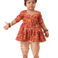 Red Rayon Party Wear Girls Dhoti Kurta Set