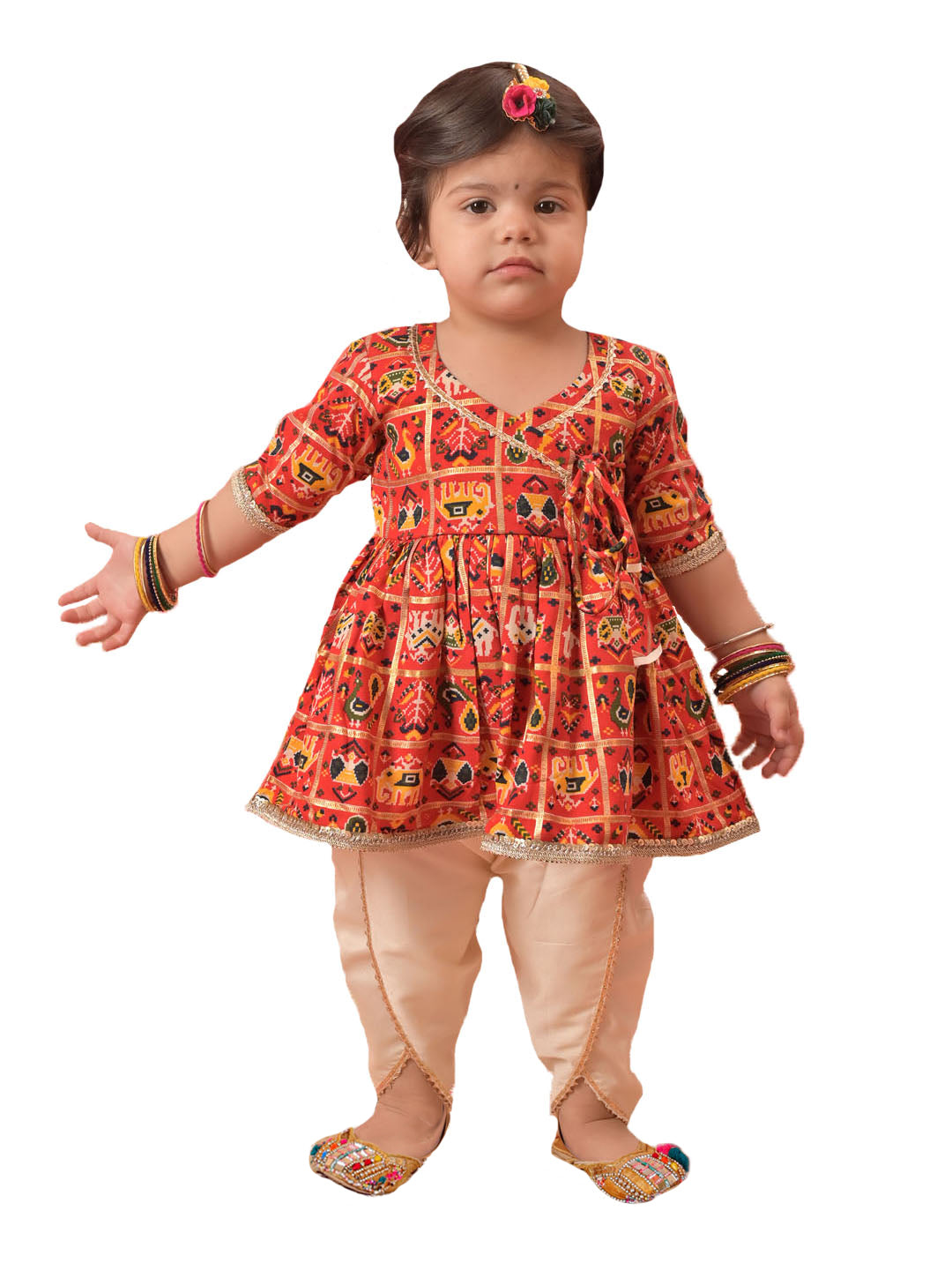 Red Rayon Party Wear Girls Dhoti Kurta Set