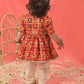 Red Rayon Party Wear Girls Dhoti Kurta Set