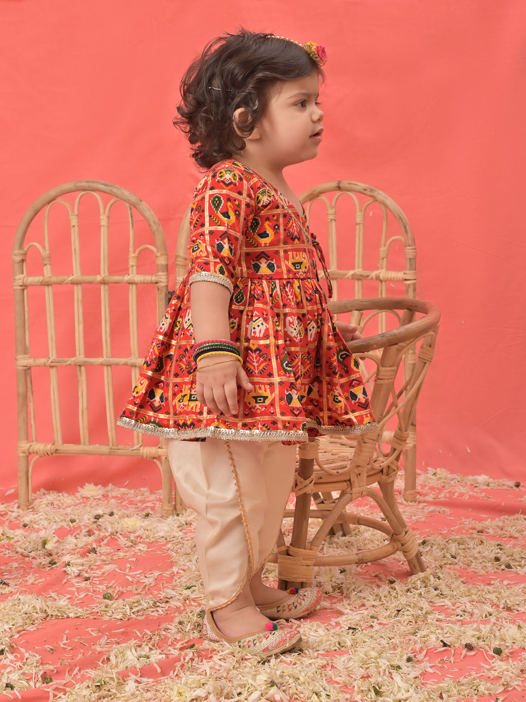 Red Rayon Party Wear Girls Dhoti Kurta Set