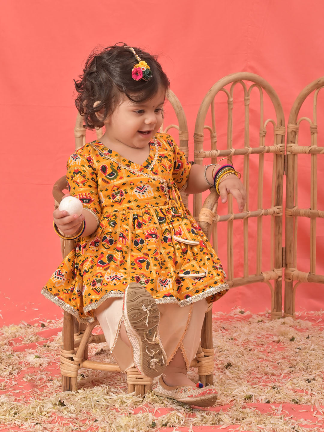 Yellow Rayon Party Wear Girls Dhoti Kurta Set