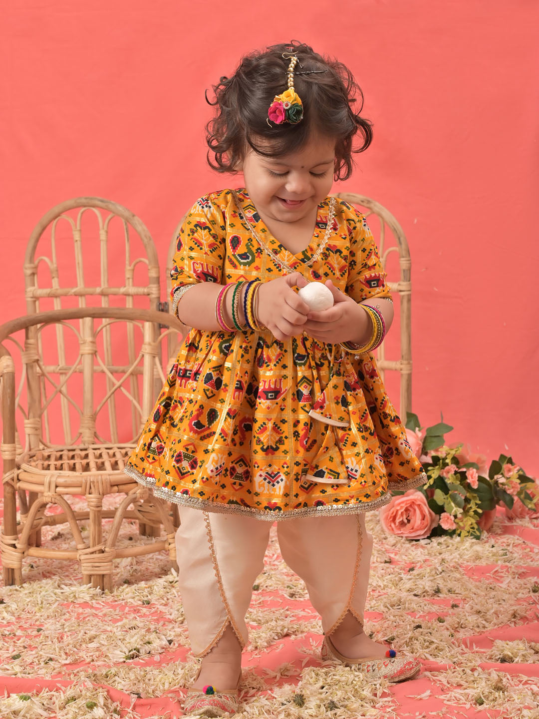 Yellow Rayon Party Wear Girls Dhoti Kurta Set