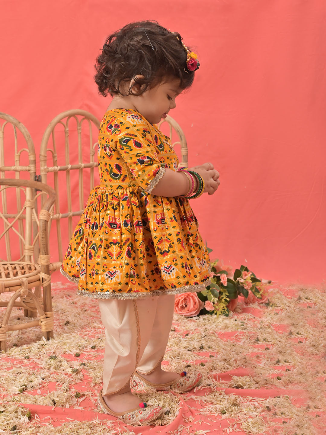 Yellow Rayon Party Wear Girls Dhoti Kurta Set