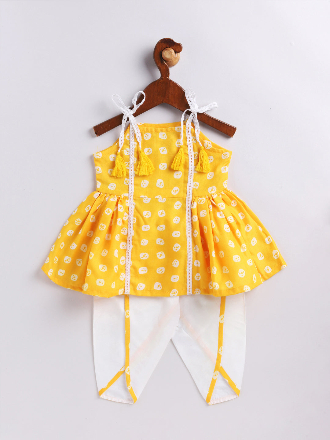 Yellow Cotton Blend Raksha Bandhan Wear Girls Dhoti Kurta Set