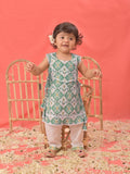 Green Cotton Diwali Wear Girls Kurta Set