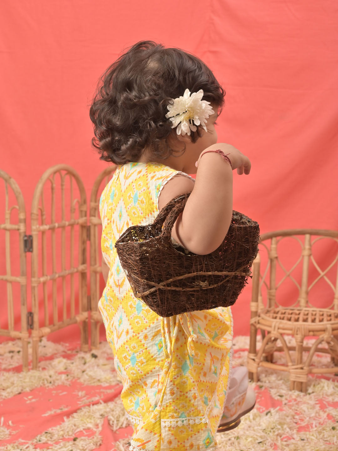 Yellow Cotton Diwali Wear Girls Kurta Set