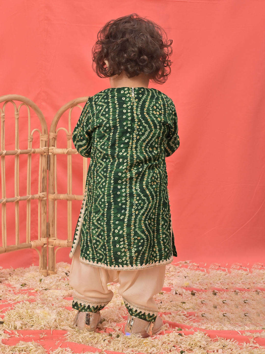 Green Rayon Wedding Wear Girls Kurta Set