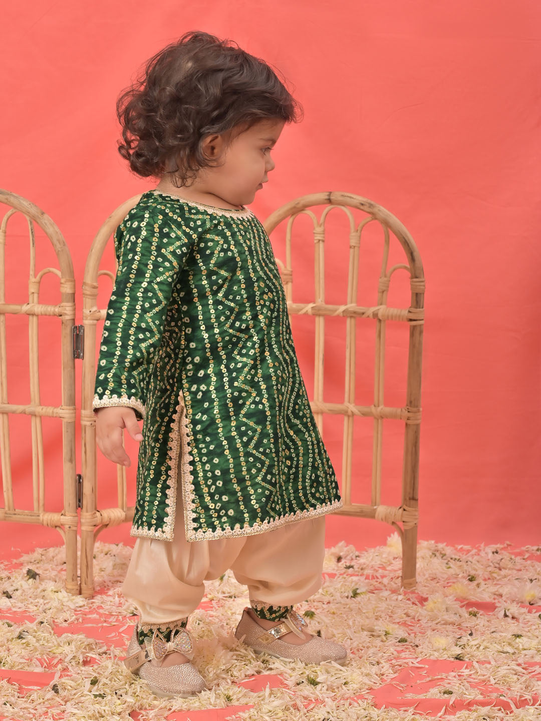 Green Rayon Wedding Wear Girls Kurta Set